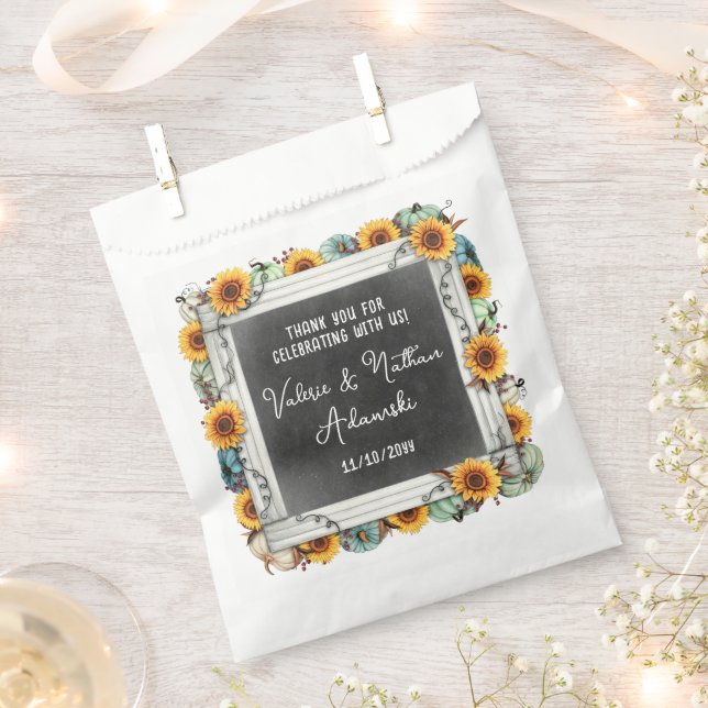 Sunflower Pumpkin Rustic Chalkboard Farm Wedding Favor Bag (Clipped)