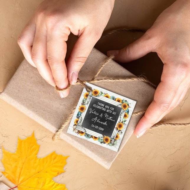 Sunflower Pumpkin Rustic Chalkboard Farm Wedding Favor Tags (Creator Uploaded)