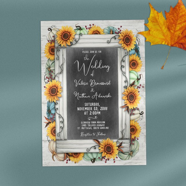 Sunflower Pumpkin Rustic Country Fall Farm Wedding Invitation (Creator Uploaded)