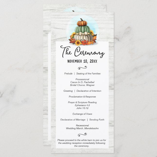 Sunflower Pumpkin Rustic Country Fall Farm Wedding Program (Front/Back)