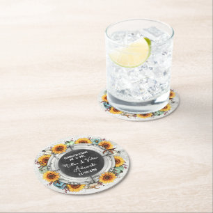 Sunflower Pumpkin Rustic Country Fall Farm Wedding Round Paper Coaster