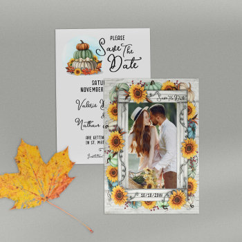 Sunflower Pumpkin Rustic Country Fall Photo Frame Save The Date by CyanSkyCelebrations at Zazzle