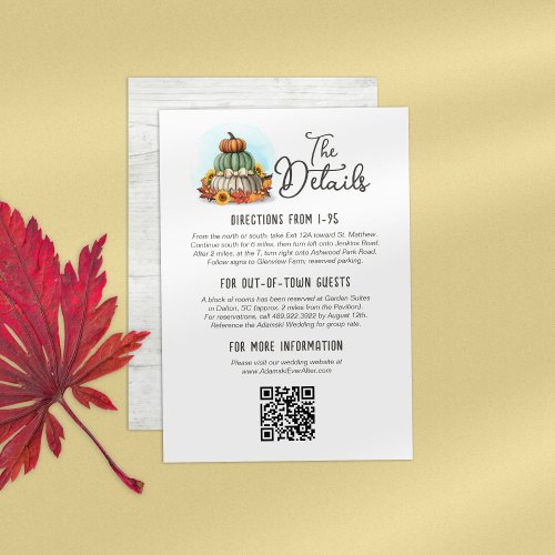 Sunflower Pumpkin Rustic Country Wedding Details Enclosure Card