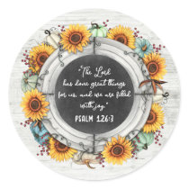 Sunflower Pumpkin Rustic Thanksgiving Bible Verse Classic Round Sticker