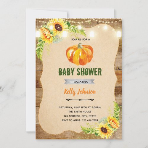 Sunflower pumpkin shower birthday invitation