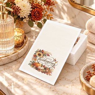 Sunflower Pumpkin Thanksgiving Paper Guest Towels