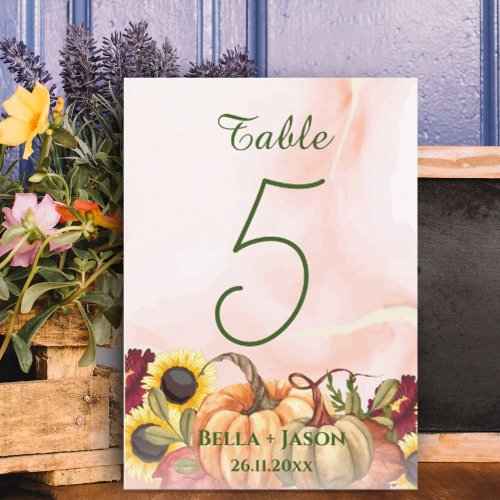 Sunflower Pumpkin Themed Fall WEDDING Table Number