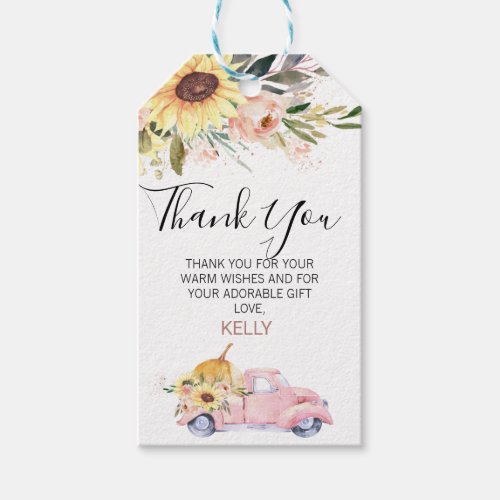 Sunflower Pumpkin Truck Baby Shower Thank You Gift Tags