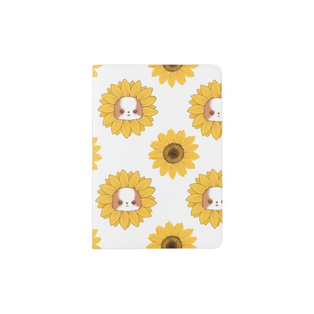 Sunflower Puppy Lion Floral Summer Vibe Pattern  Passport Holder (Front)