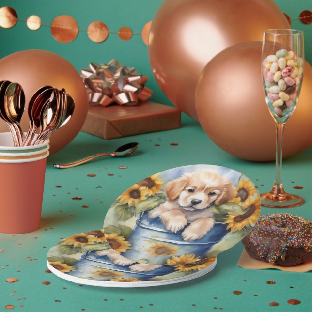 Sunflower Puppy Paper Plates (Multi)