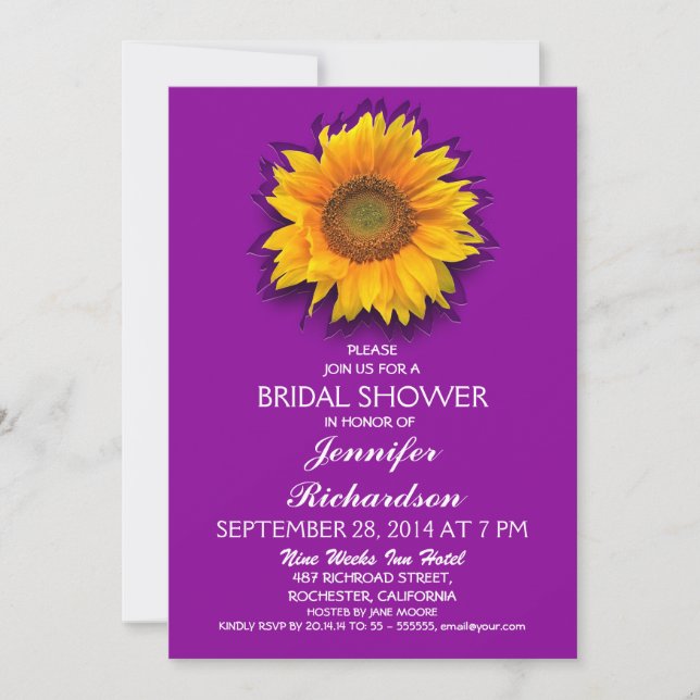 sunflower purple bridal shower invitation (Front)