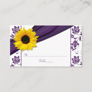 Sunflower Purple Damask Floral Wedding Place Cards