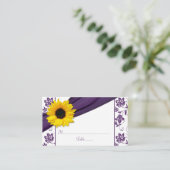 Sunflower Purple Damask Floral Wedding Place Cards (Standing Front)