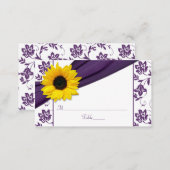 Sunflower Purple Damask Floral Wedding Place Cards (Front/Back)