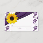Sunflower Purple Damask Floral Wedding Place Cards