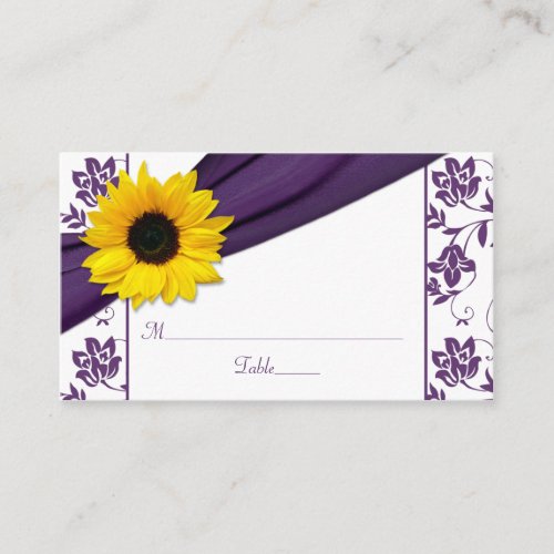 Sunflower Purple Damask Floral Wedding Place Cards Business Card Template