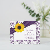 Sunflower Purple Damask Recipe Card for the Bride (Standing Front)