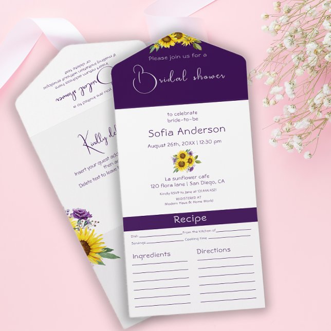 Sunflower purple floral All in One Wedding Invite (Creator Uploaded)