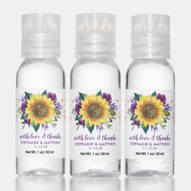 Sunflower Purple Floral Lights Wedding Hand Sanitizer (Set)