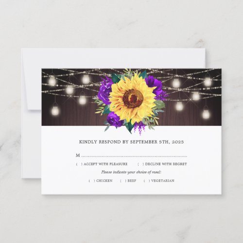 Sunflower Purple Floral Mason Jars Wedding Meal RSVP Card