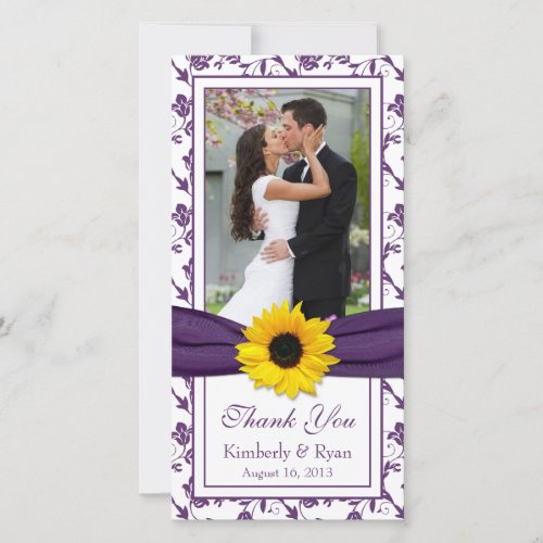 Sunflower Purple Floral Ribbon Wedding Thank You