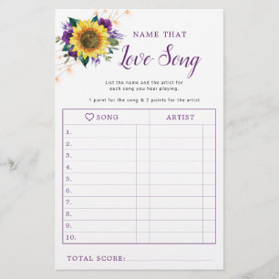 Sunflower Purple Lights Bridal Shower Song Game