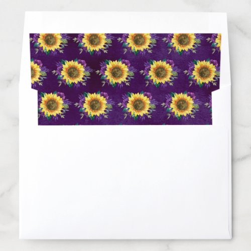 Sunflower Purple Rose Floral Wedding Envelope Liner