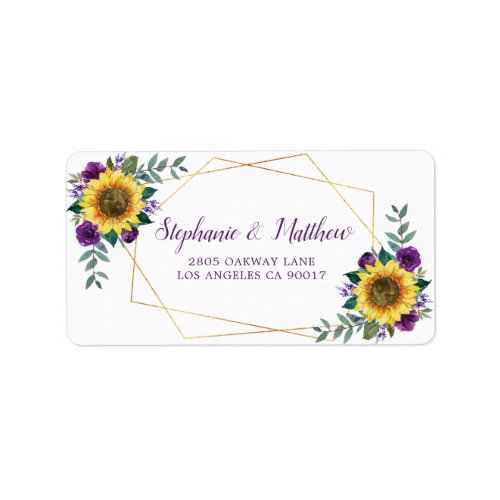 Sunflower Purple Rose Geometric Gold Address Label