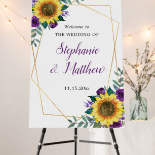 Sunflower Purple Rose Geometric Wedding Welcome Foam Board