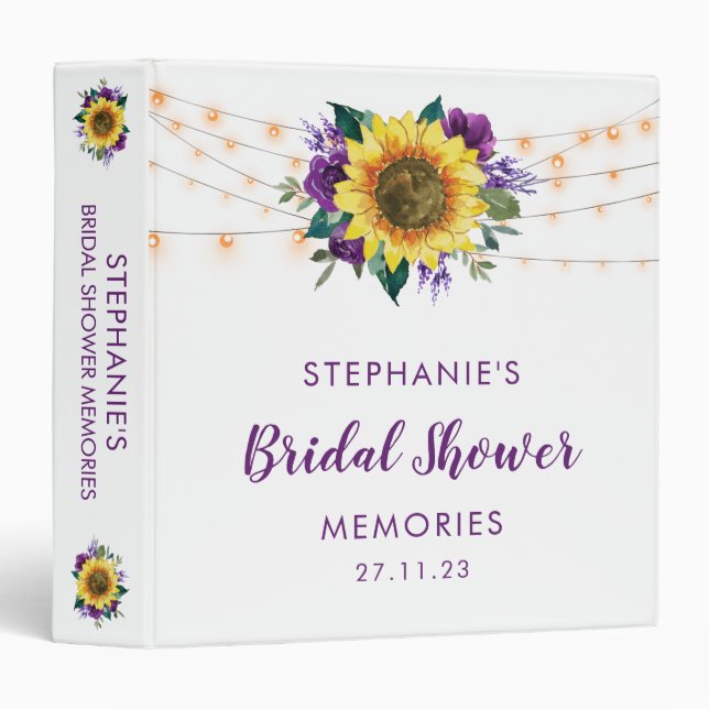 Sunflower Purple Rose Lights Bridal Shower Photo 3 Ring Binder (Front/Spine)