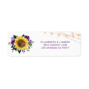 Sunflower Purple Rose Lights Wedding Address Label
