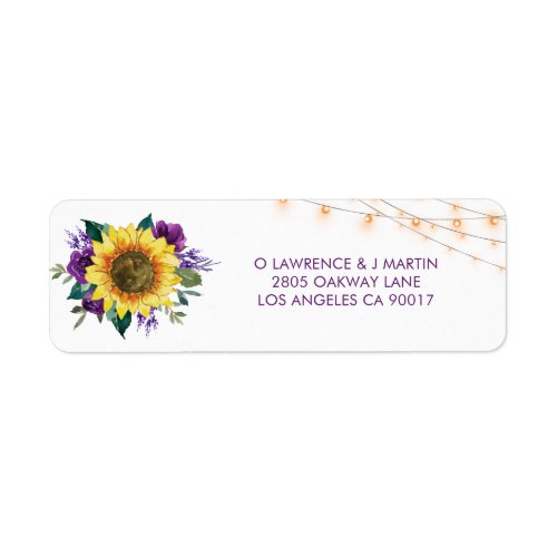 Sunflower Purple Rose Lights Wedding Address Label