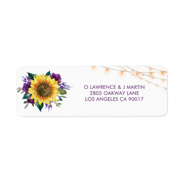 Sunflower Purple Rose Lights Wedding Address Label (Front)