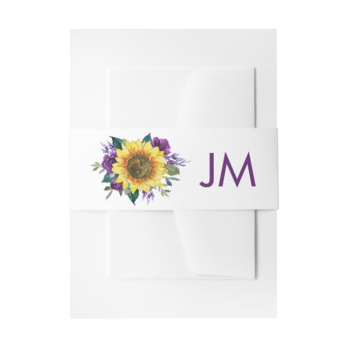 Sunflower Purple Rose Wedding Monogram Invitation Belly Band