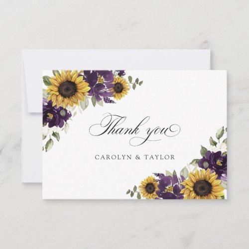 Sunflower Purple Violet Floral Rustic Wedding Thank You Card