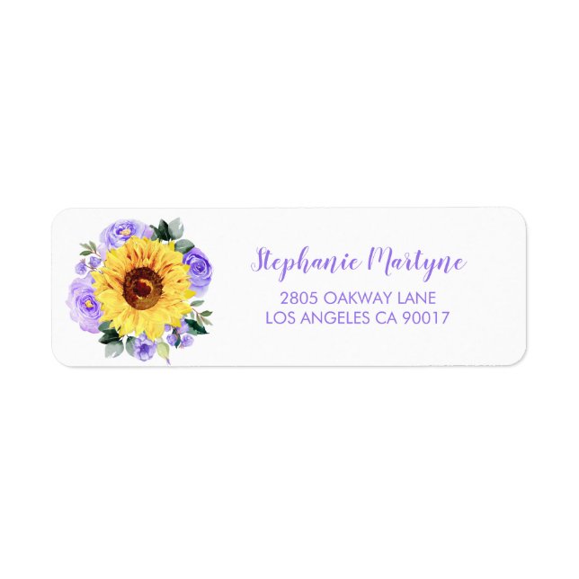 Sunflower Purple Watercolor Floral Script Font Label (Front)
