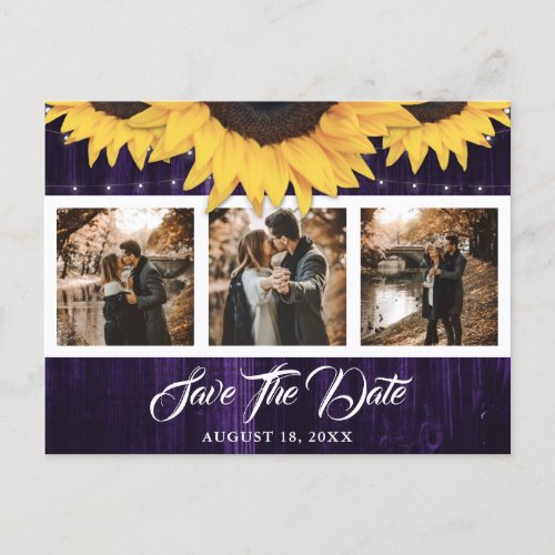 Sunflower Purple Wedding Photo Save The Date Announcement Postcard