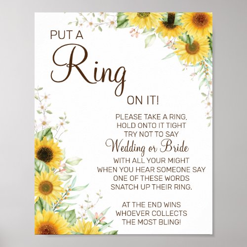 Sunflower Put a Ring bridal shower game sign