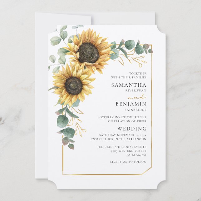 Sunflower QR Code All-in-One Floral Wedding Invitation (Front)