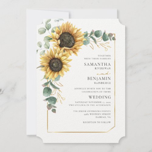 Sunflower QR Code All_in_One Floral Wedding Invitation