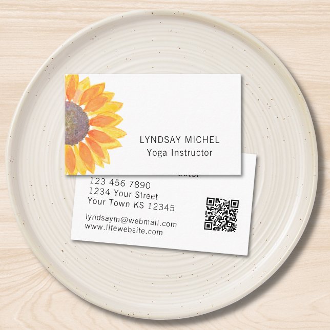 Sunflower QR Code Yoga Instructor Business Card (Creator Uploaded)