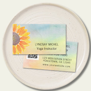 Sunflower QR Code Yoga Instructor Business Card