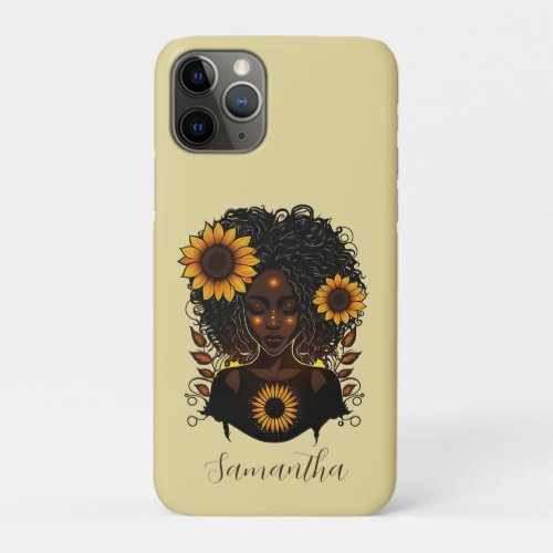 Sunflower Queen Afro Woman iPhone 11 Pro Case