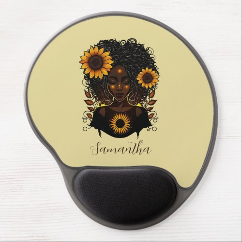 Sunflower Queen Afro Woman Gel Mouse Pad