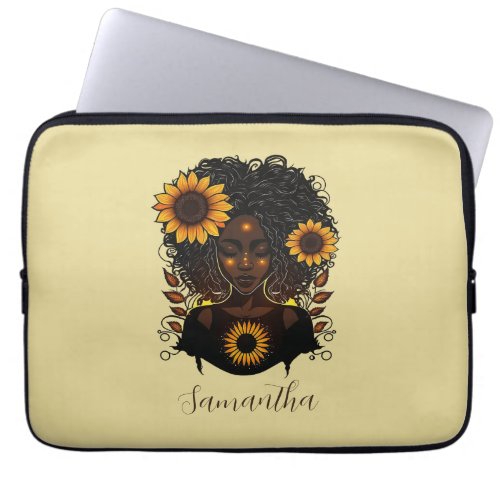 Sunflower Queen Afro Woman Laptop Sleeve