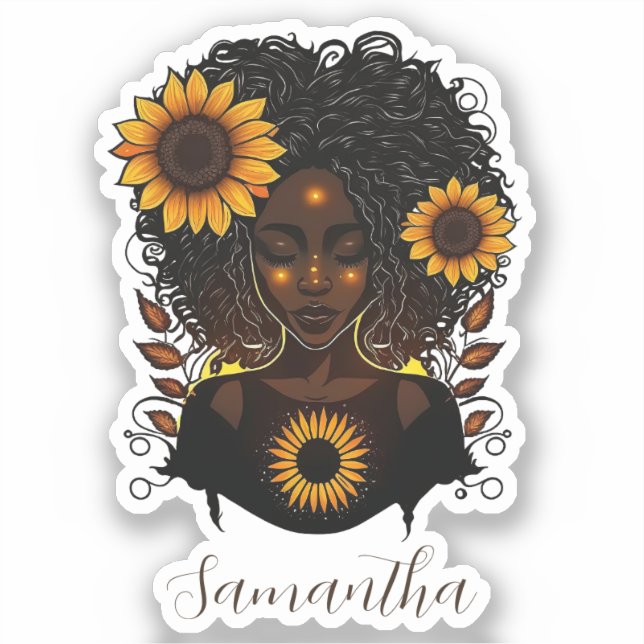 Sunflower Queen Afro Woman Sticker (Front)