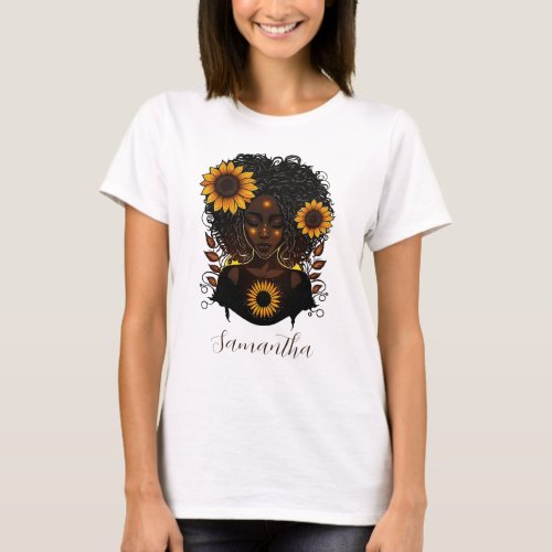 Sunflower Queen Afro Woman T_Shirt