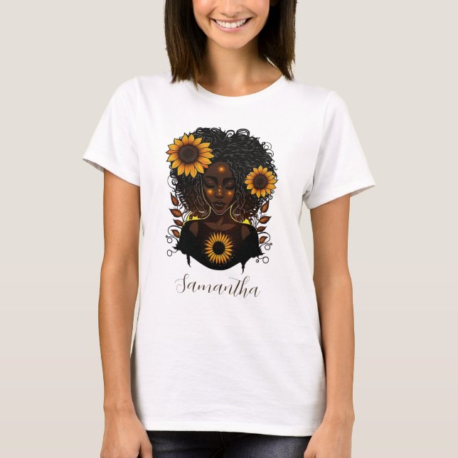 Sunflower Queen Afro Woman T-Shirt (Front)
