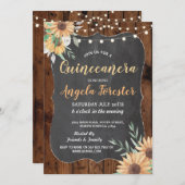 Sunflower Quinceanera Party Wood Floral Lights Invitation (Front/Back)