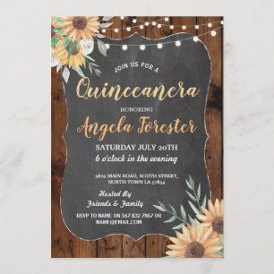 Sunflower Quinceanera Party Wood Floral Lights Invitation